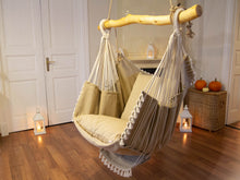 Load image into Gallery viewer, Hammock chair beige with pompons
