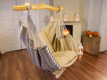 Load image into Gallery viewer, Hammock chair beige with fringe
