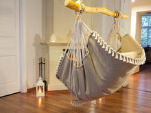 Load image into Gallery viewer, Hammock chair beige with pompons
