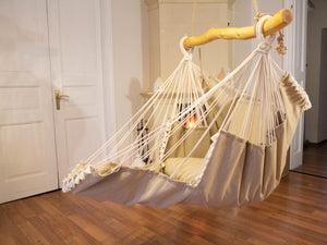Hammock chair beige with pompons
